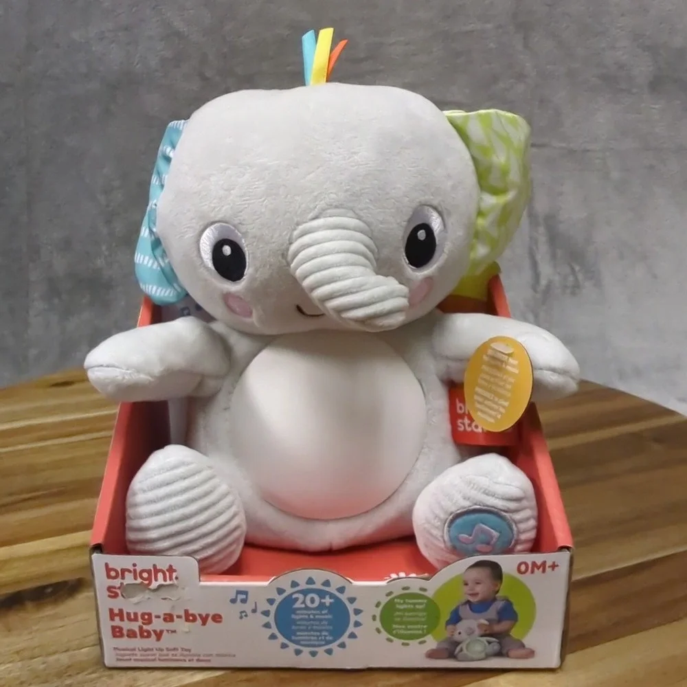 Bright Starts Hug-a-Bye Baby Elephant Stuffed Animal Musical Light‎ Up Soft Toy